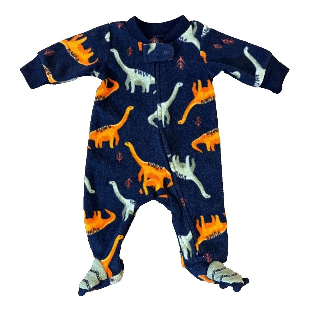 Carters Preemie Sleeper Boy Baby Outfit Romper Fleece Dinosaur Dino‎ Feet Reborn